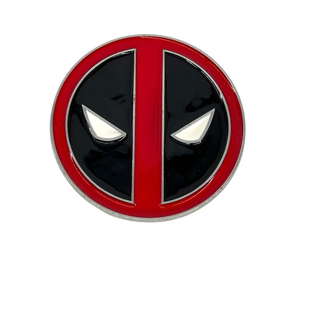 Marvel Deadpool Belt Buckle Mens OS Red Black‎ Enamel Logo Round 3in Comic Core